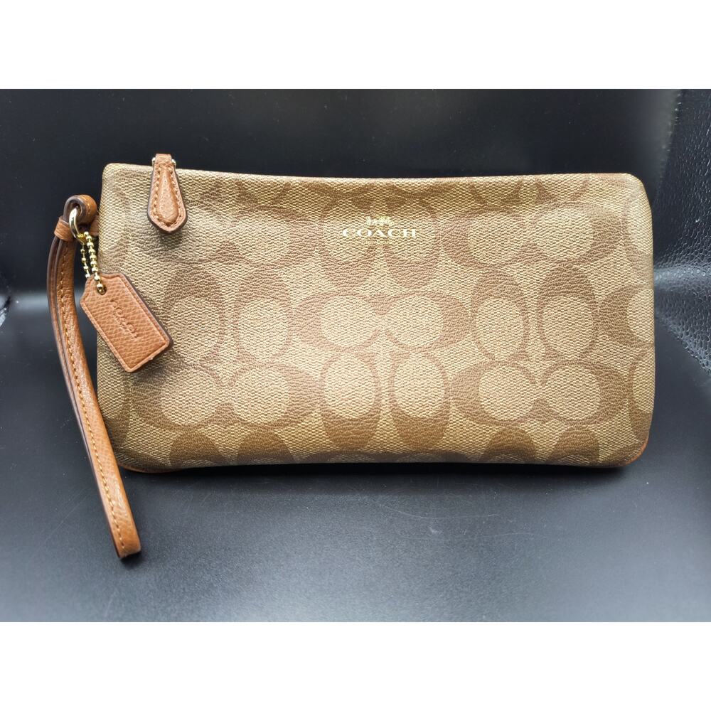 Coach Signature Brown Wristlet Wallet with Single Zipper
